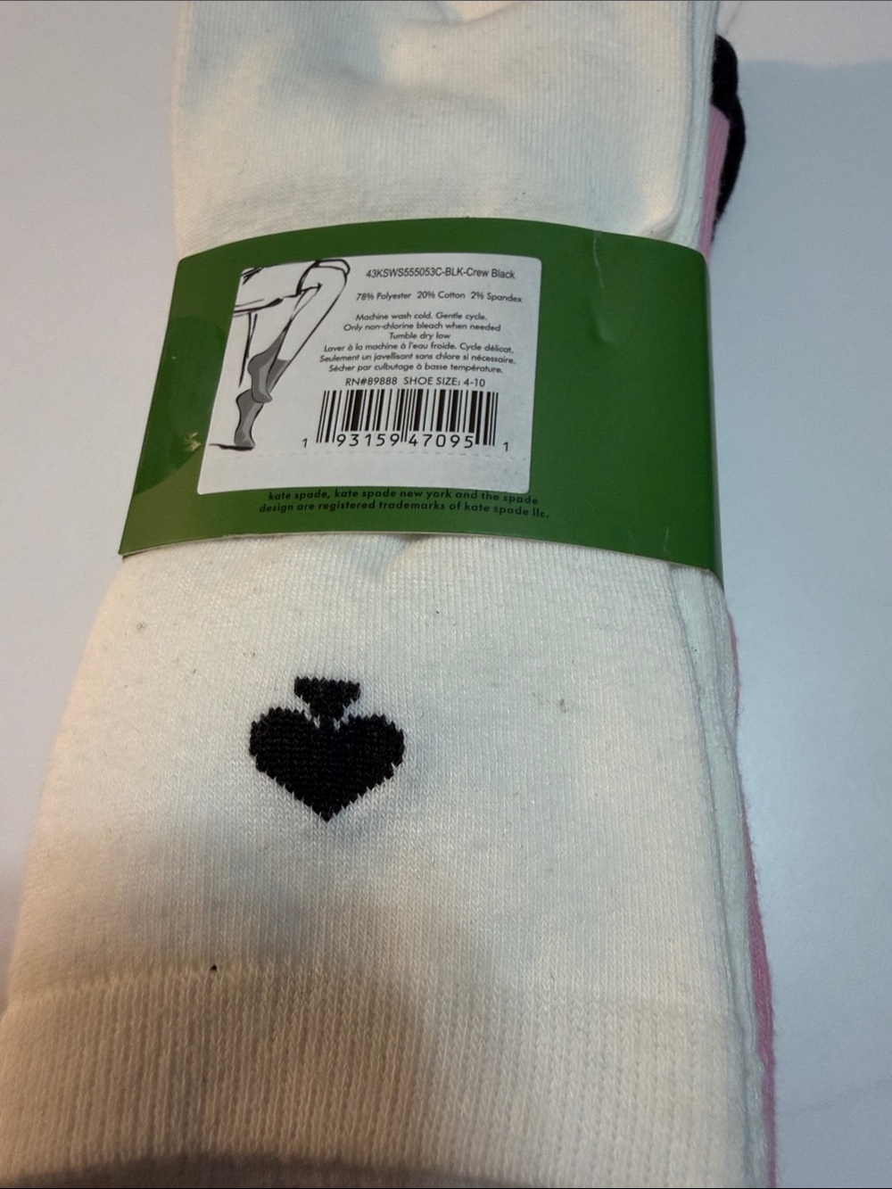 Kate Spade, new crew socks, pink cream, and black - Picture 4 of 6